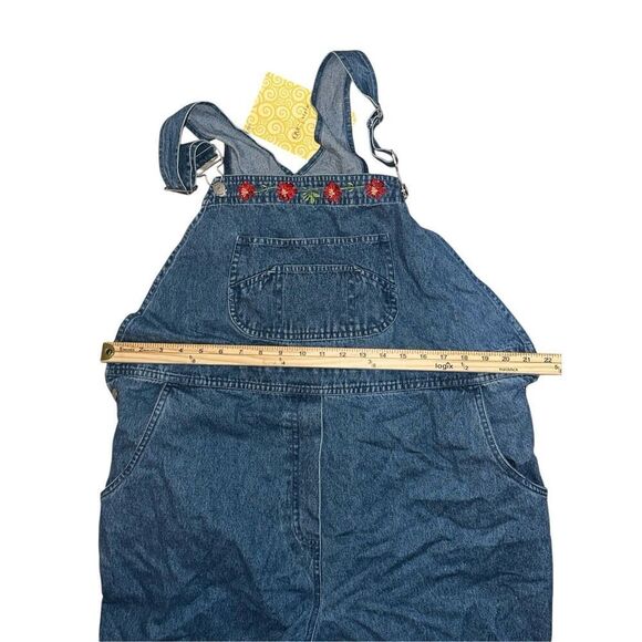 NEW WITH TAGS WOMEN DENIM & CO Y2K Embroidered floral details Denim Overalls Dun - Picture 12 of 13